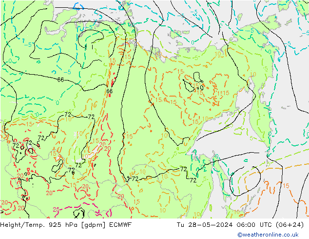 Yükseklik/Sıc. 925 hPa ECMWF Sa 28.05.2024 06 UTC