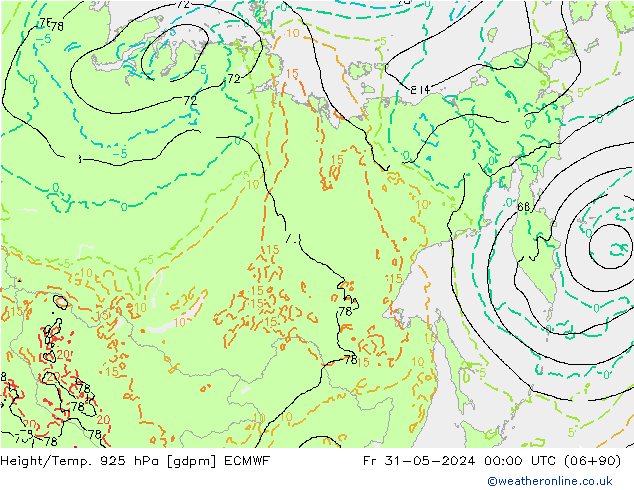 Height/Temp. 925 hPa ECMWF Fr 31.05.2024 00 UTC