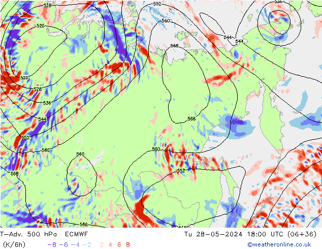 T-Adv. 500 hPa ECMWF Sa 28.05.2024 18 UTC