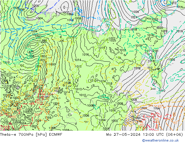 Theta-e 700hPa ECMWF Mo 27.05.2024 12 UTC