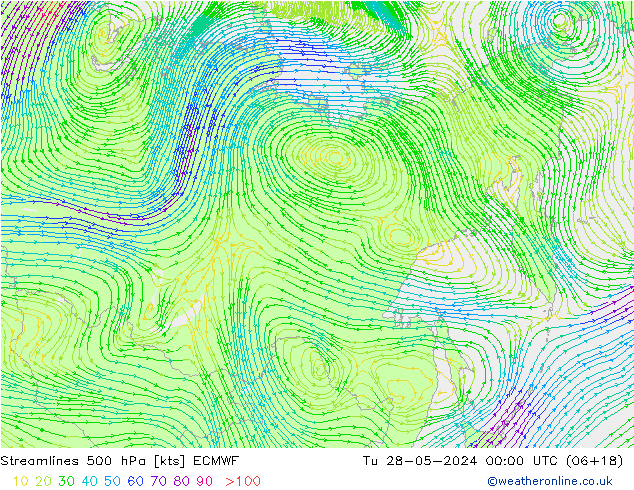 Streamlines 500 hPa ECMWF Tu 28.05.2024 00 UTC