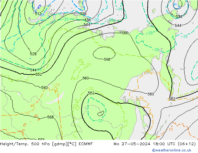 Z500/Rain (+SLP)/Z850 ECMWF Mo 27.05.2024 18 UTC