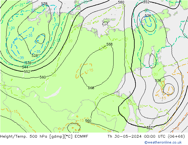 Z500/Rain (+SLP)/Z850 ECMWF Th 30.05.2024 00 UTC