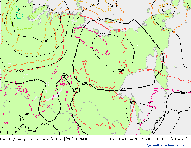 Yükseklik/Sıc. 700 hPa ECMWF Sa 28.05.2024 06 UTC