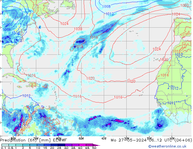 Z500/Rain (+SLP)/Z850 ECMWF Po 27.05.2024 12 UTC