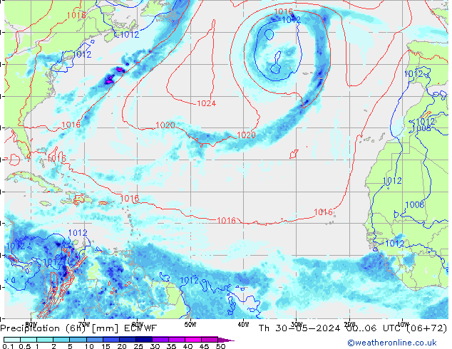 Z500/Rain (+SLP)/Z850 ECMWF Th 30.05.2024 06 UTC