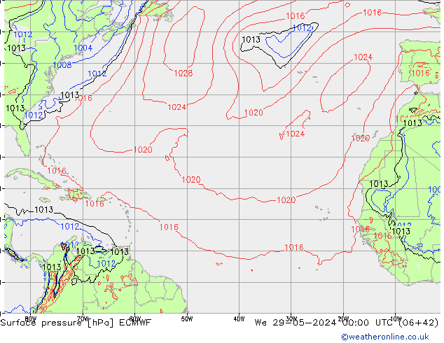 pressão do solo ECMWF Qua 29.05.2024 00 UTC