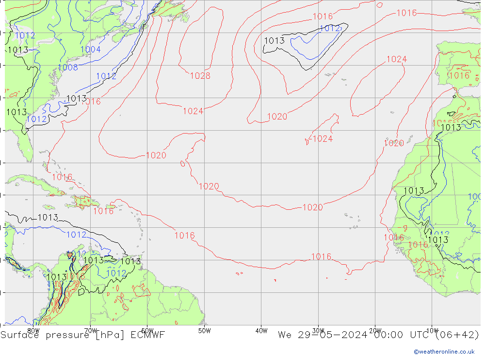 pressão do solo ECMWF Qua 29.05.2024 00 UTC