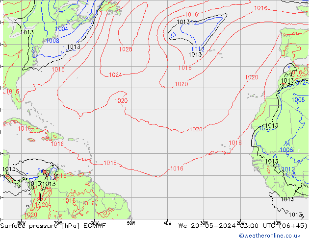 pressão do solo ECMWF Qua 29.05.2024 03 UTC