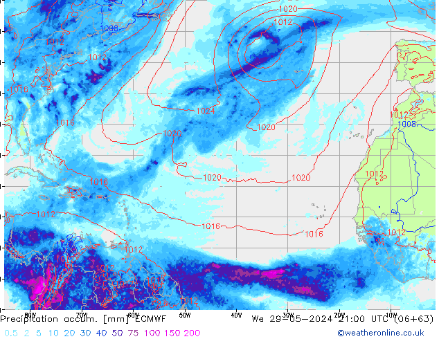 Precipitation accum. ECMWF St 29.05.2024 21 UTC