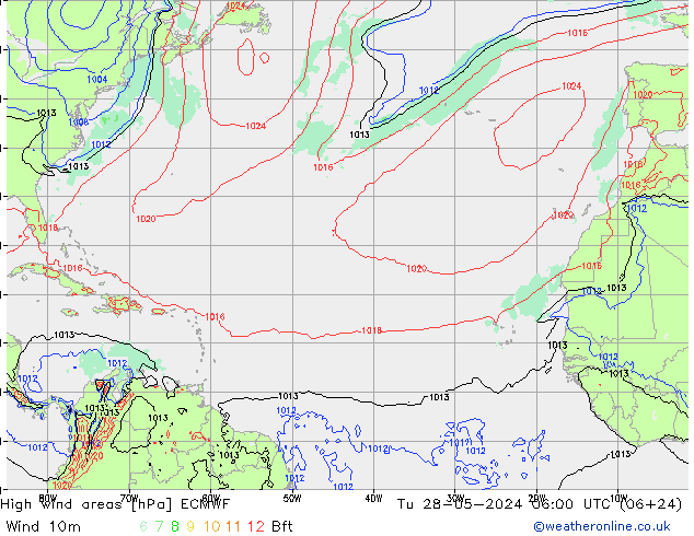 yüksek rüzgarlı alanlar ECMWF Sa 28.05.2024 06 UTC