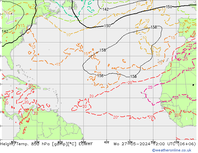 Z500/Rain (+SLP)/Z850 ECMWF Mo 27.05.2024 12 UTC