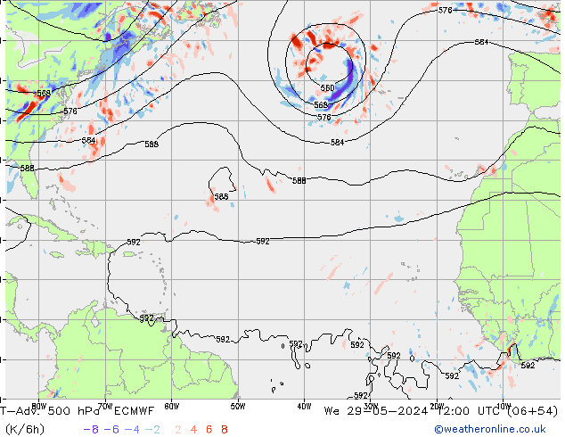 T-Adv. 500 hPa ECMWF mer 29.05.2024 12 UTC