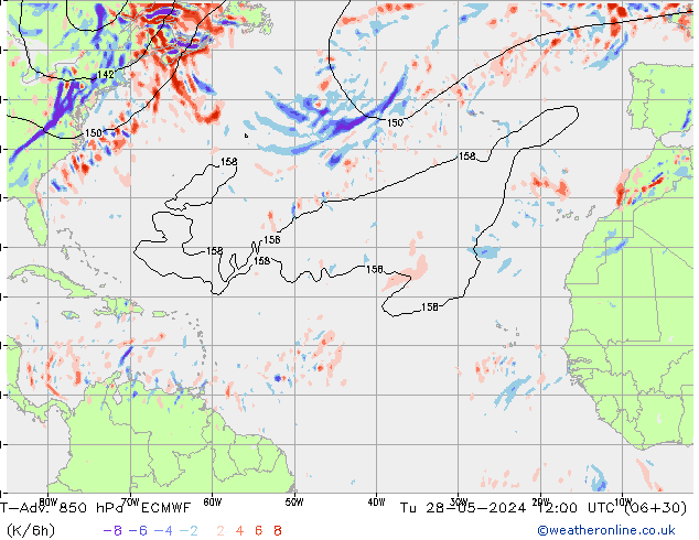 T-Adv. 850 hPa ECMWF Tu 28.05.2024 12 UTC