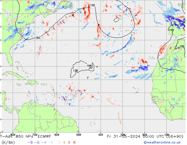 T-Adv. 850 hPa ECMWF Pá 31.05.2024 00 UTC