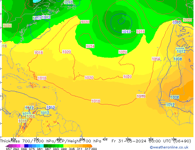 Thck 700-1000 hPa ECMWF Fr 31.05.2024 00 UTC