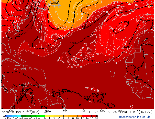 Theta-W 850hPa ECMWF  28.05.2024 09 UTC