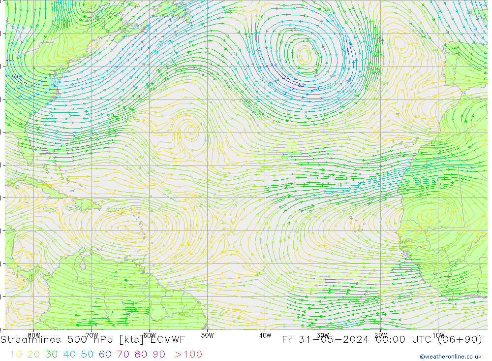 Streamlines 500 hPa ECMWF Pá 31.05.2024 00 UTC