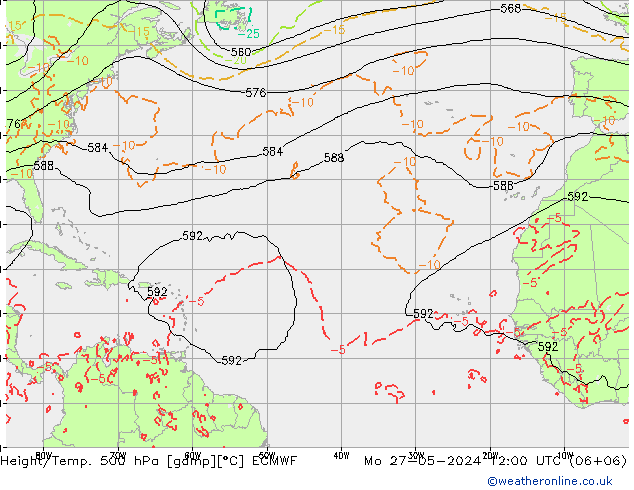 Z500/Rain (+SLP)/Z850 ECMWF Mo 27.05.2024 12 UTC