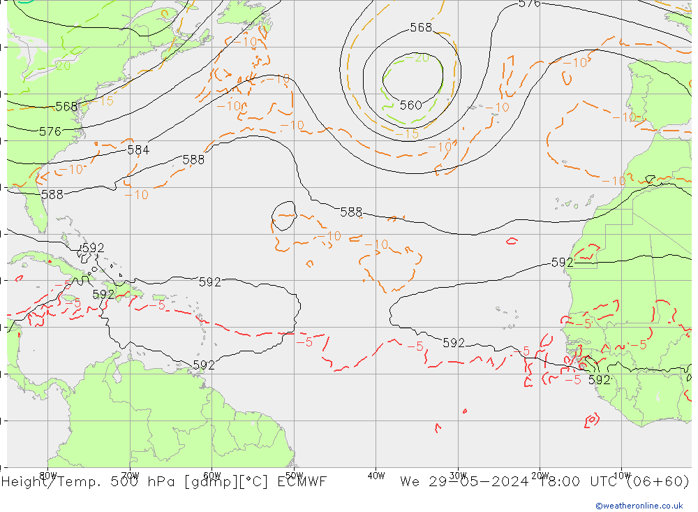 Height/Temp. 500 гПа ECMWF ср 29.05.2024 18 UTC