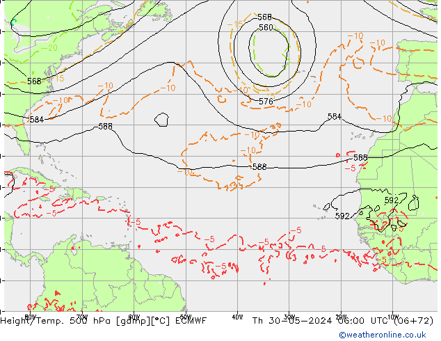 Z500/Rain (+SLP)/Z850 ECMWF Th 30.05.2024 06 UTC