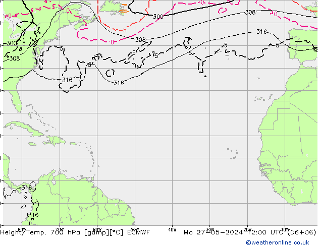 Yükseklik/Sıc. 700 hPa ECMWF Pzt 27.05.2024 12 UTC