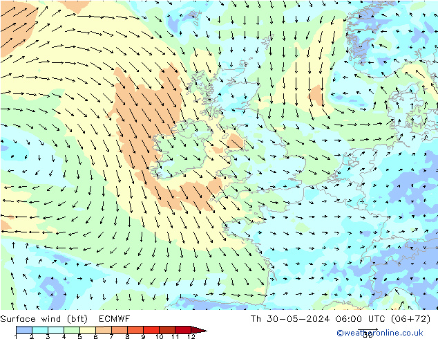  10 m (bft) ECMWF  30.05.2024 06 UTC