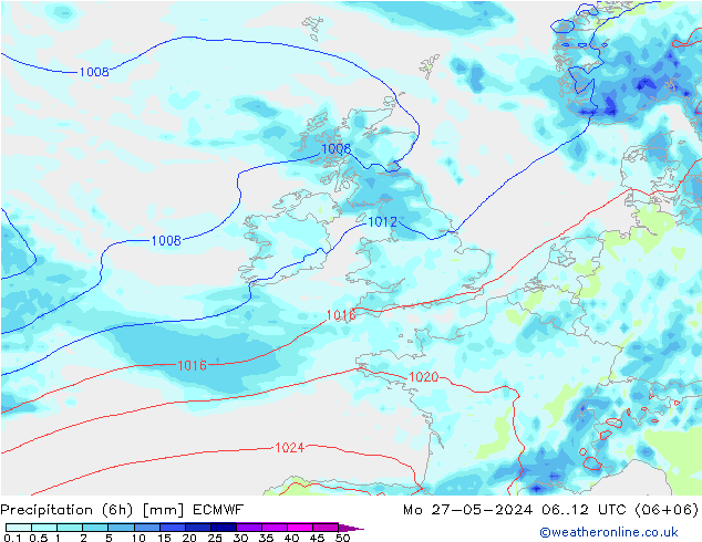 Z500/Rain (+SLP)/Z850 ECMWF Mo 27.05.2024 12 UTC