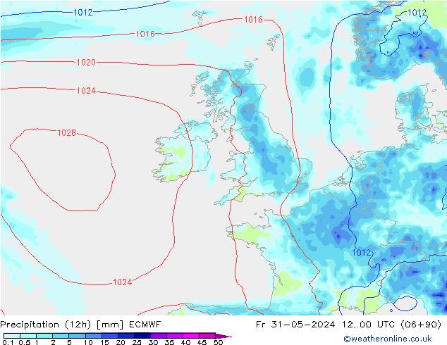 Precipitation (12h) ECMWF Fr 31.05.2024 00 UTC