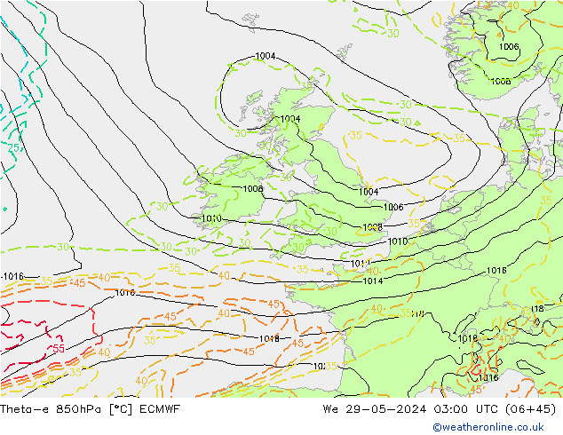 Theta-e 850гПа ECMWF ср 29.05.2024 03 UTC