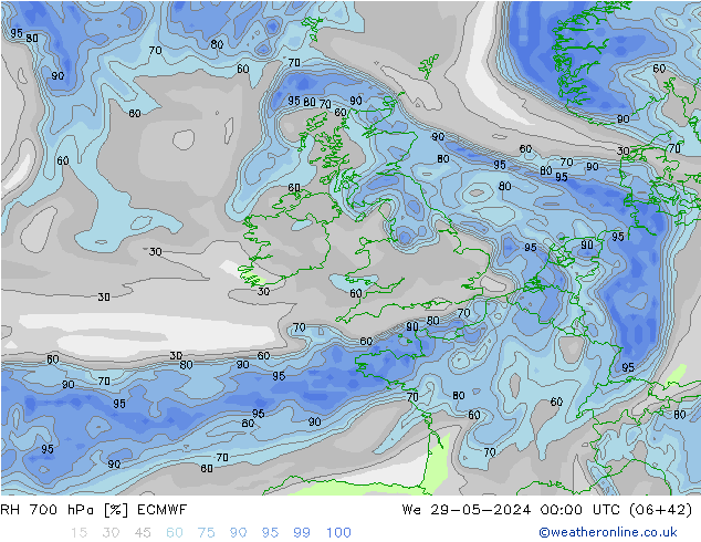 700 hPa Nispi Nem ECMWF Çar 29.05.2024 00 UTC