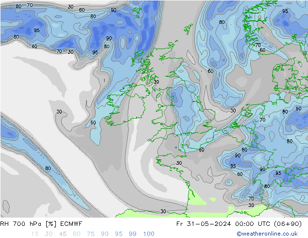 RH 700 hPa ECMWF Fr 31.05.2024 00 UTC