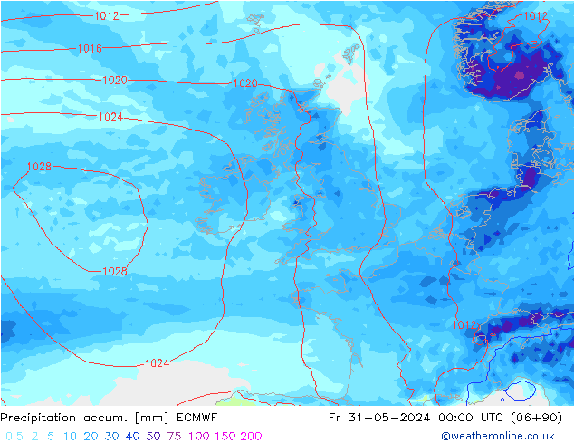 Precipitation accum. ECMWF Fr 31.05.2024 00 UTC