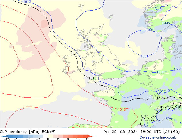 Tendenza di Pressione ECMWF mer 29.05.2024 18 UTC