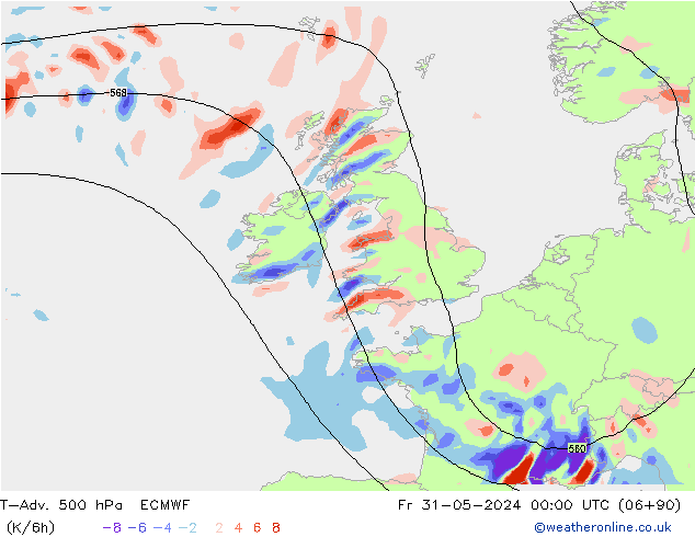 T-Adv. 500 hPa ECMWF Fr 31.05.2024 00 UTC