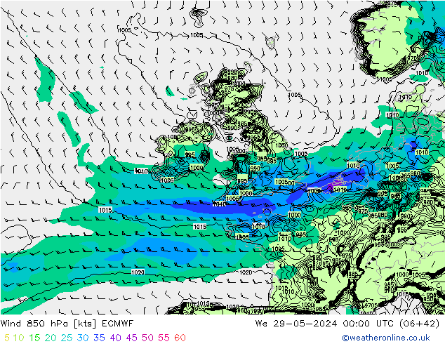 Rüzgar 850 hPa ECMWF Çar 29.05.2024 00 UTC