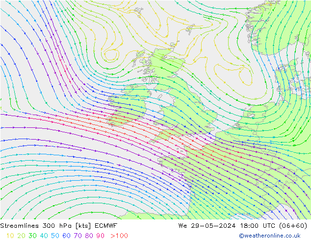 Streamlines 300 hPa ECMWF St 29.05.2024 18 UTC