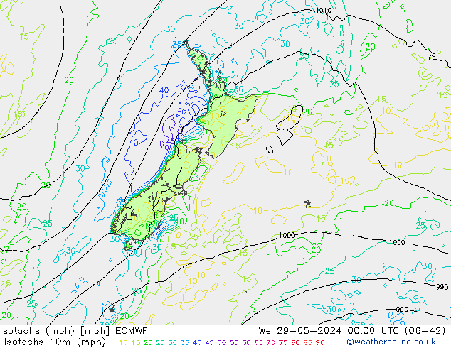 Isotachs (mph) ECMWF Qua 29.05.2024 00 UTC