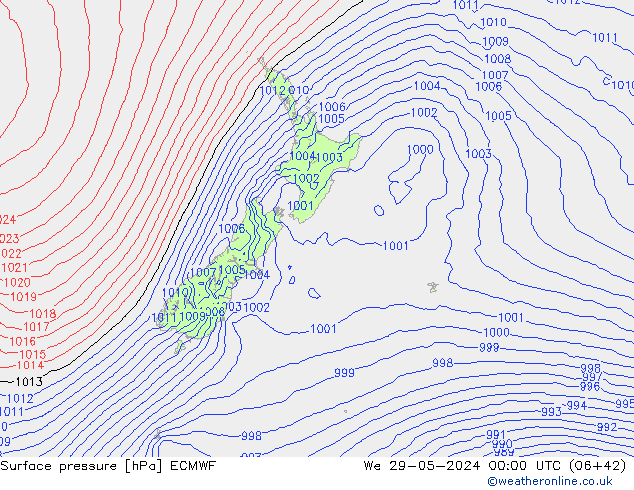 pressão do solo ECMWF Qua 29.05.2024 00 UTC