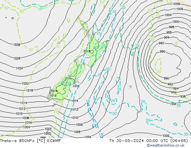 Theta-e 850hPa ECMWF Per 30.05.2024 00 UTC