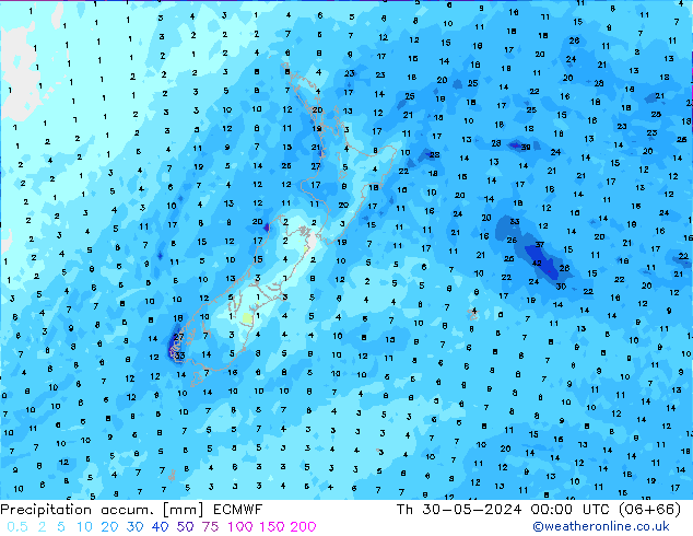 Precipitation accum. ECMWF Qui 30.05.2024 00 UTC