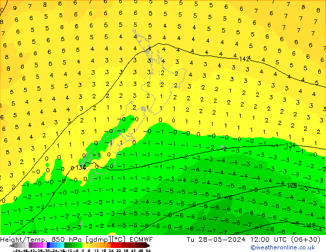 Z500/Rain (+SLP)/Z850 ECMWF Di 28.05.2024 12 UTC