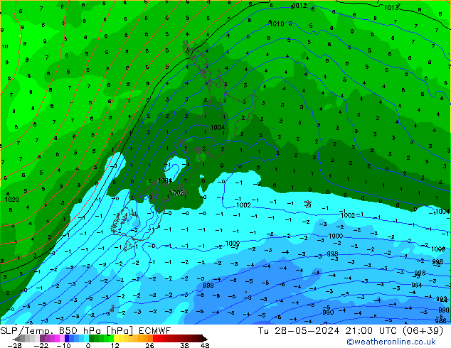 SLP/Temp. 850 hPa ECMWF di 28.05.2024 21 UTC