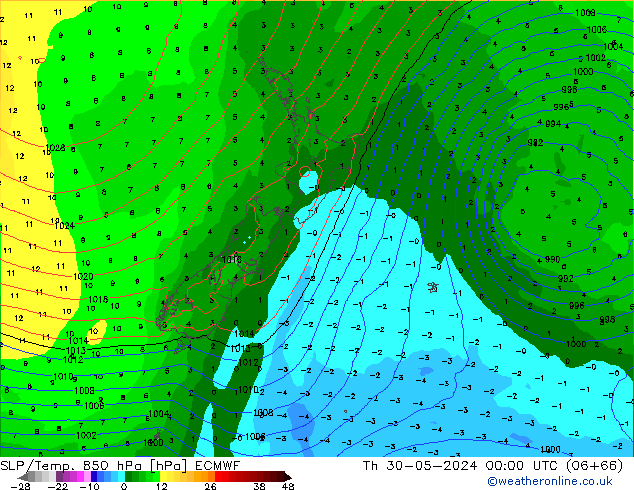 850 hPa Yer Bas./Sıc ECMWF Per 30.05.2024 00 UTC