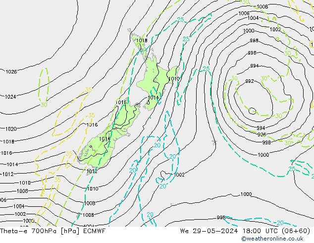 Theta-e 700hPa ECMWF We 29.05.2024 18 UTC