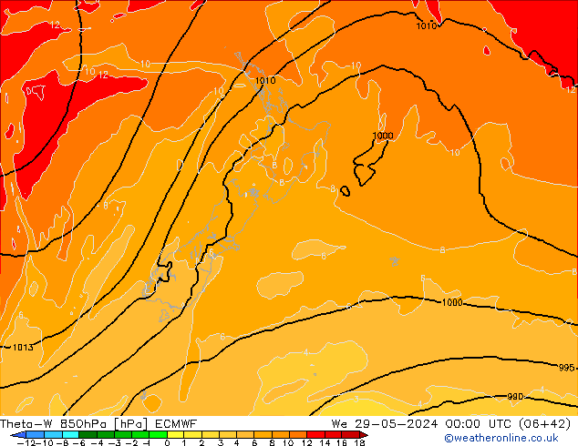 Theta-W 850hPa ECMWF Qua 29.05.2024 00 UTC