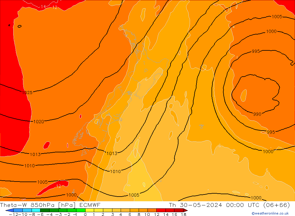 Theta-W 850hPa ECMWF Th 30.05.2024 00 UTC