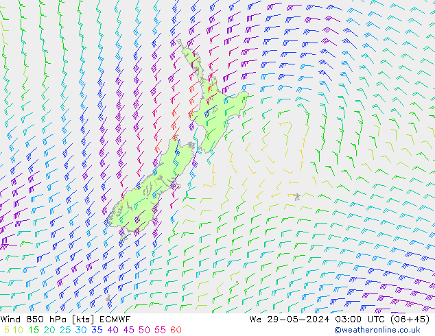 wiatr 850 hPa ECMWF śro. 29.05.2024 03 UTC