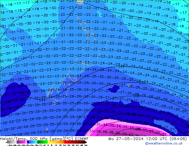 Z500/Rain (+SLP)/Z850 ECMWF  27.05.2024 12 UTC