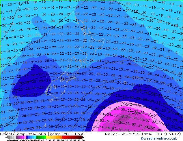 Z500/Rain (+SLP)/Z850 ECMWF  27.05.2024 18 UTC